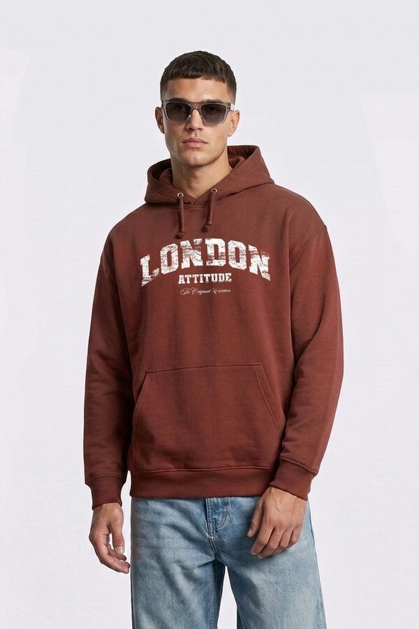 London Attitude Relaxed Fit Collegiate Graphic Hoodie in White