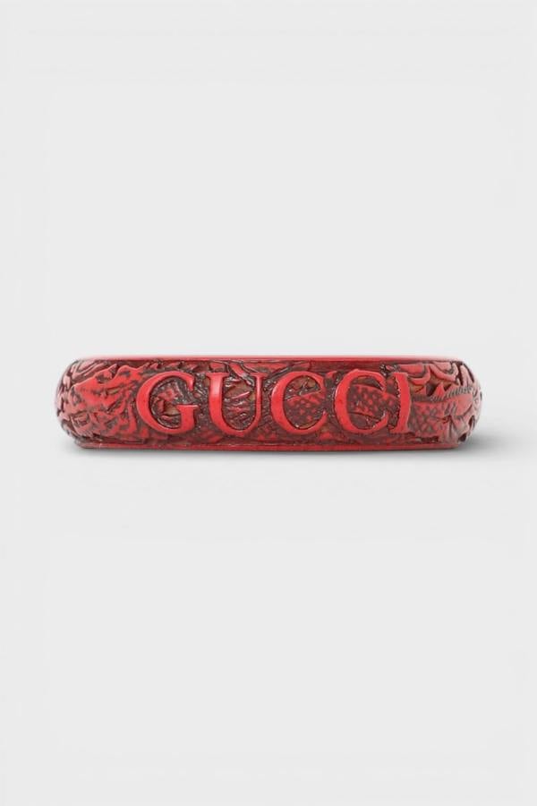 Gucci FW 2019 Dragon Engraved Wooden Bangle Red