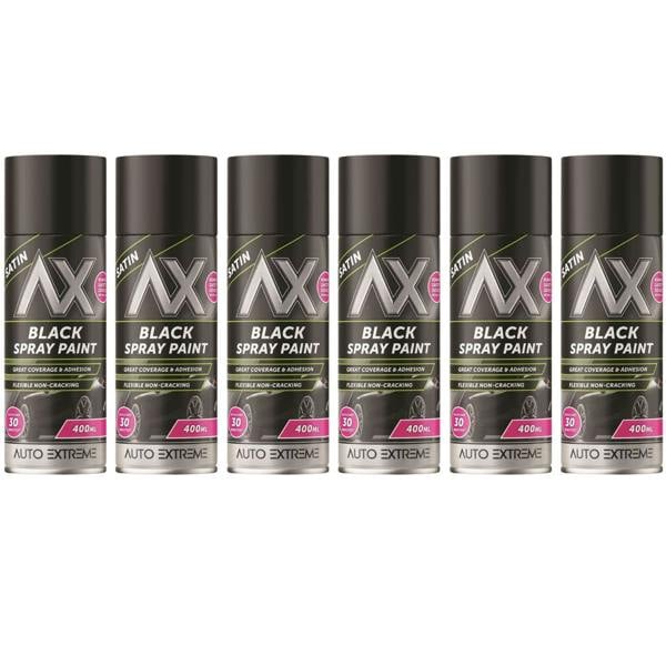 Auto Extreme 6X Auto Extreme Pro Satin Black Spray Paint 400ml