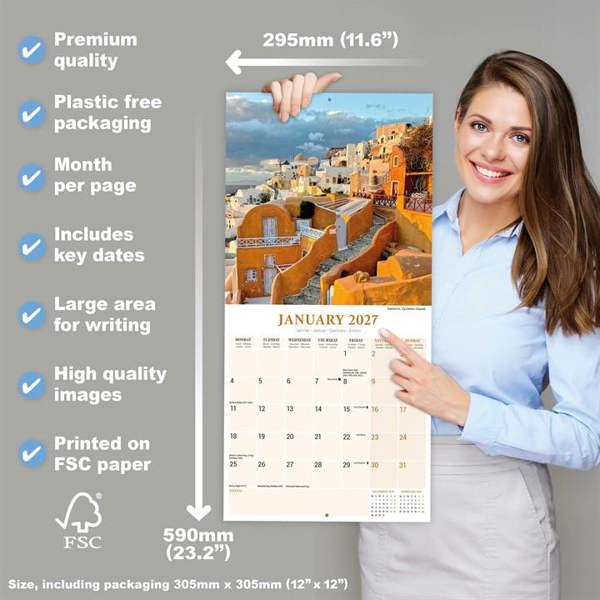 Greek Islands Calendar 2027, Wall Calendars, Month To View, Travel, Gift