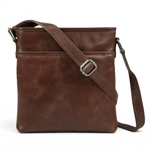 Wholesale cognac large leather cross body bag made from premium real leather with adjustable crossbody strap.