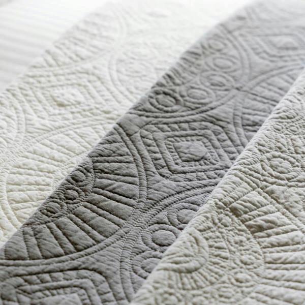 Light Stone Quilted Cotton Bedspread - summer, close-up detail 2 | Soak and Sleep
