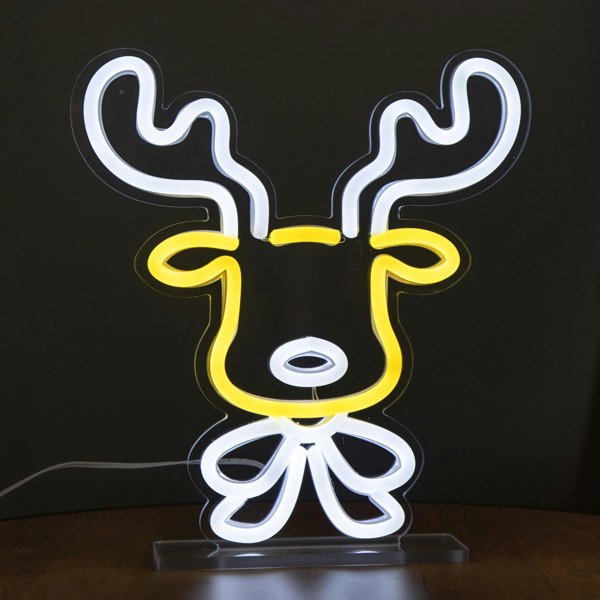 Samuel Alexander 25cm Light up Christmas Reindeer Face Table Top Neon Sign