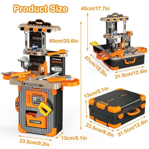 deAO Toys 31-Piece Kids Tool Workbench & Suitcase Playset | Portable DIY Construction Toy with Tools