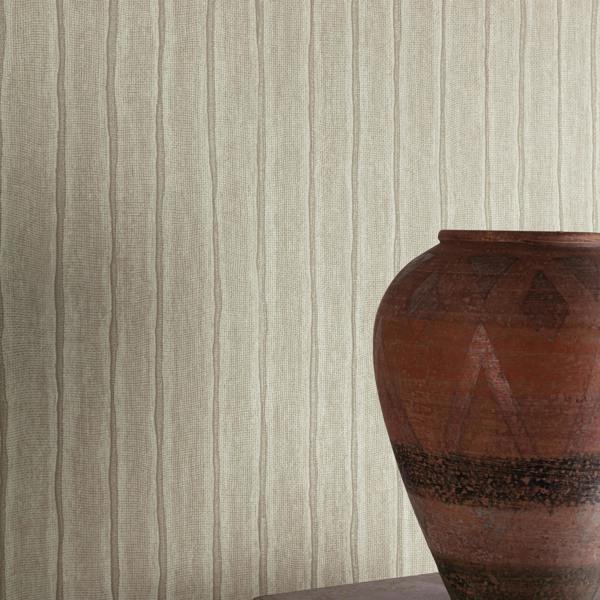Grandeco Boutique Kalema Fabric Stripe Luxury Weight Embossed Wallpaper, Taupe