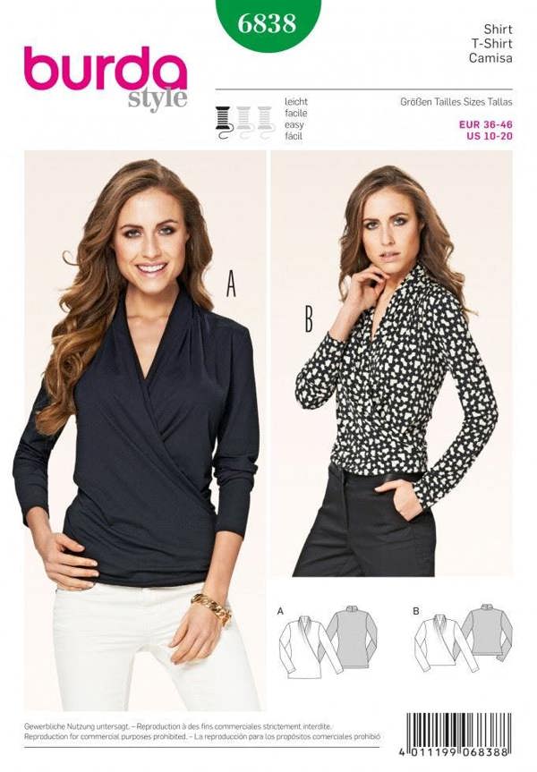 Burda Sewing Pattern 6838 Tops For Women, 10-12-14-16-18-20 - Easy
