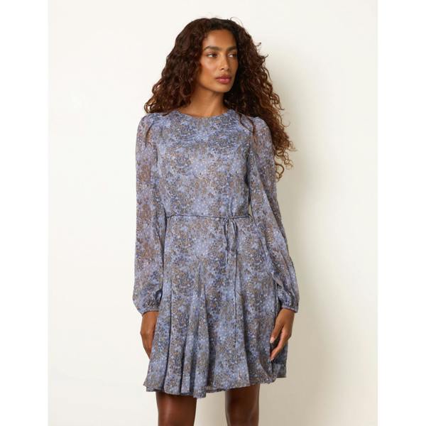 Blue Vanilla Tie Waist Godet Mini Dress