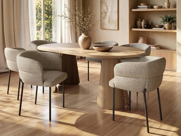 Ebony Oak Extendable Dining Set with 6 Elise Fabric Chairs Light Brown
