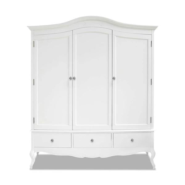 Statement Furniture Juliette Large 3 Door Wardrobe. French Style Triple Wardrobe with Crystal Handles