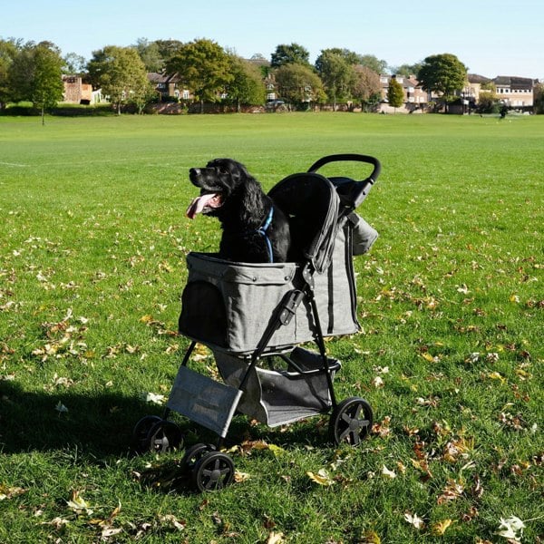 Monstershop Pet Stroller with Rain Cover & Caddy Bag - Woven Grey