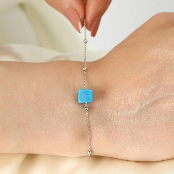 Spero London Sterling Silver Beaded Satellite Chain Bracelet With Turquoise Gemstone