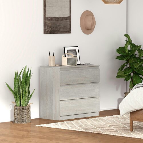 Wyld Haus Serene Wooden Grey Wood Effect 3 Drawer Storage Chest