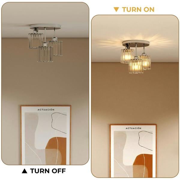 Emitto Crystal Ceiling Light 3 Light E27 Chandelier Semi Flush Mount Lamp Chrome