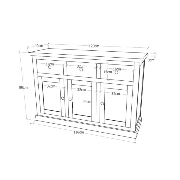 Cabinet Bits Tirolo Lacquered 3 Drawer 3 Door Sideboard Brass Cup Handle