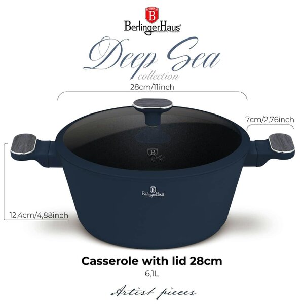 Berlinger Haus BH8378  28 cm Casserole with Lid | Deep Sea