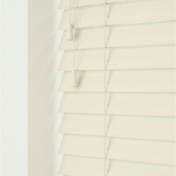 NewEdgeBlinds Misty White  Smooth Finish Faux Wood Venetian Blinds with Strings  (130cm drop)