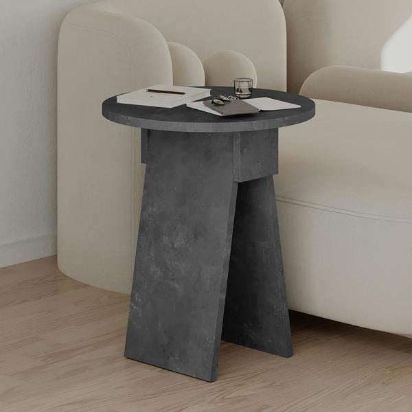 Decortie Modern Chen Side Table Round Shape Particle Board 2 Legs Coffee Table 42(W)x42(D)x50(H) cm