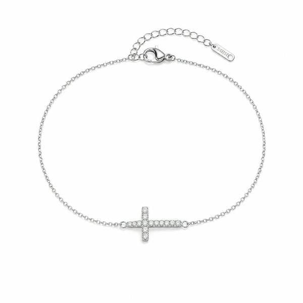 Say It With CZ Cross Bracelet - Silver