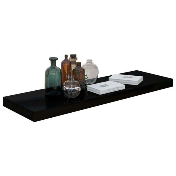 Berkfield Floating Wall Shelf High Gloss Black 80x23.5x3.8 cm MDF
