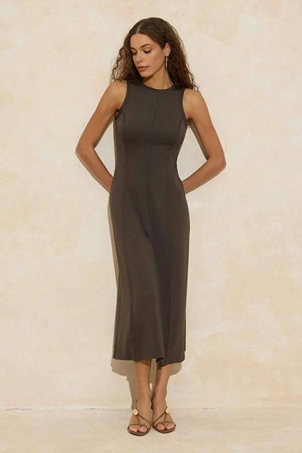 WOVCOR A-Line Sleeveless Maxi Dress with Stitching Detail