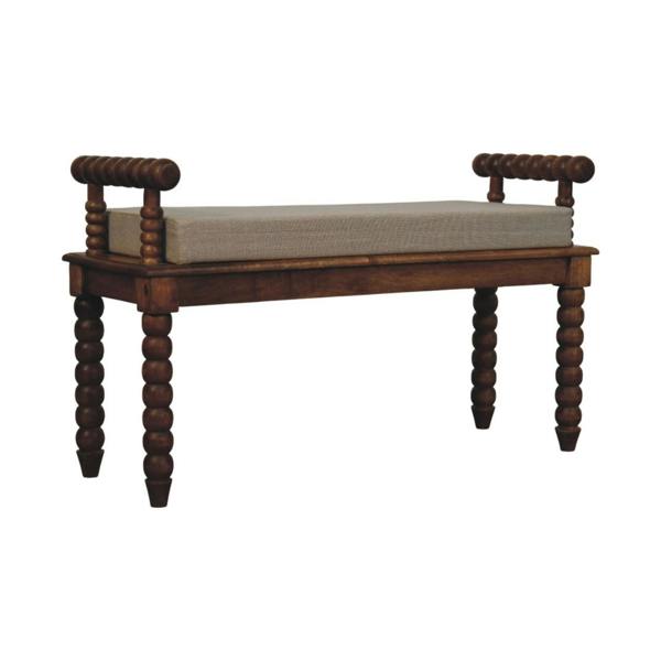 Artisan Furniture Solid Wood Spindle Amber Linen Bench