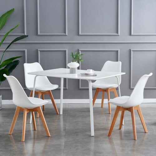 Set of 4 Dining Chairs with Solid Wooden Legs and Seat Cushion Pads Eva - White