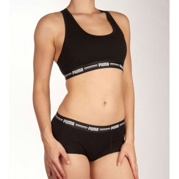 Puma Striped Logo Racerback Bra Top, Black