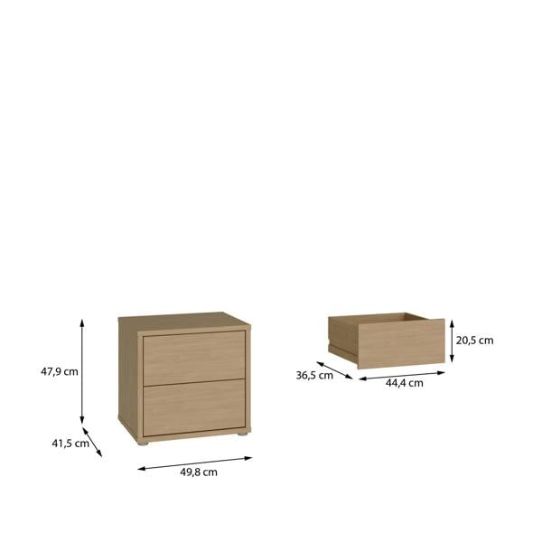 Furniture To Go Alice Springs Low Bedside Cabinet with 2 Drawers Push-to-Open in Elegancia Oak