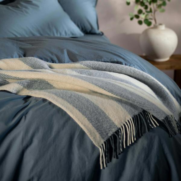 Soak&Sleep Mediterranean Blue Brushed Wool Stripe Throw