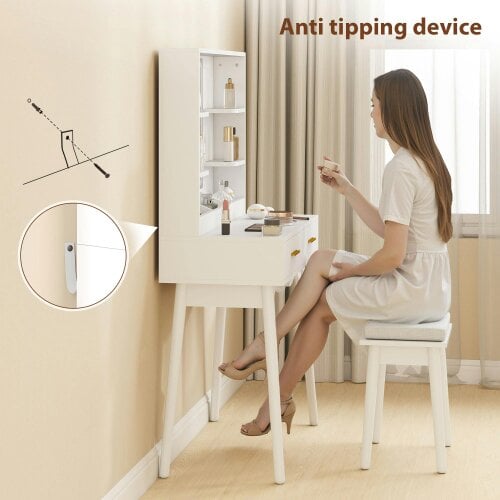 Wyld Haus Dididi White Elegant Dressing Table With LED Mirror