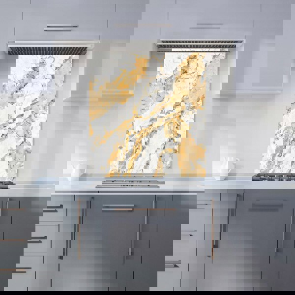 Warren Reed - Designer White And Gold Quartz Effect Kitchen Splashback