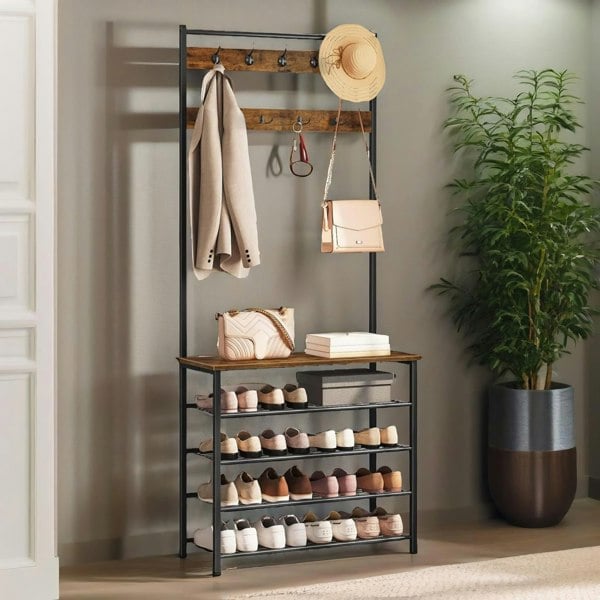 Rafaelo Mobilia Coat Rack Stand With 5 Tier Shoe Bench