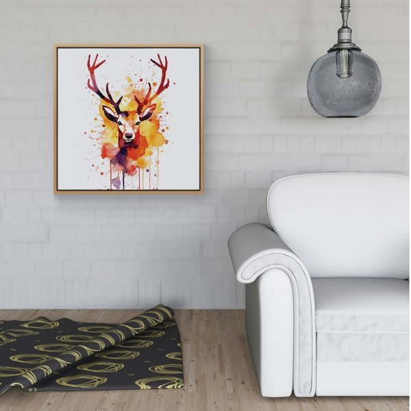 Warren Reed Watercolour Stag Face Framed Canvas