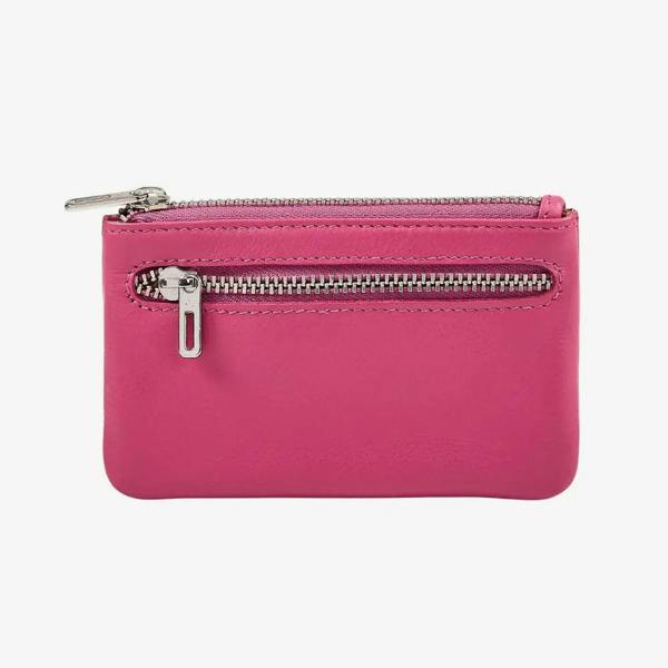 Real leather zip top coin purse for women in pink
