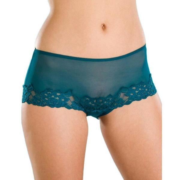Camille Women's Boxer Shorts Teal Green Sheer Mesh Lace Knickers 3 Pack