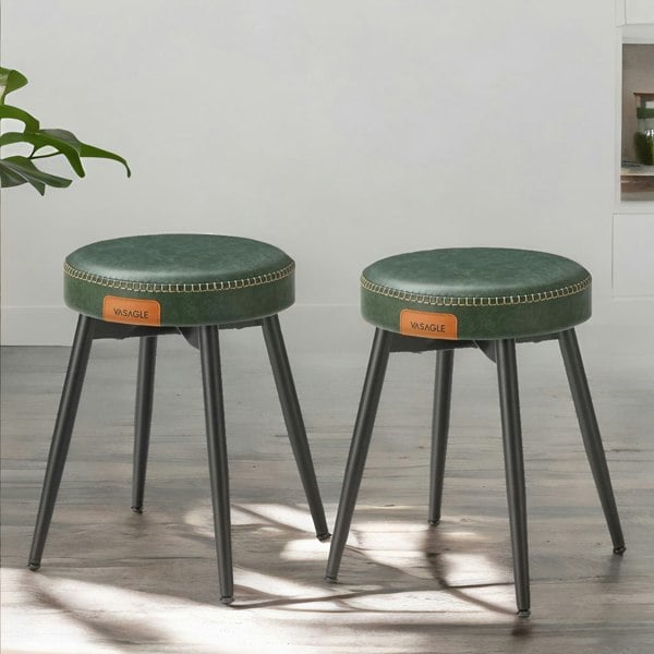 Rafaelo Mobilia Set Of 2 Faux Leather Stools For Kitchen Caramel Brown