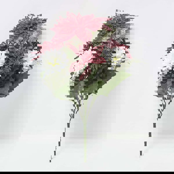 HOMESCAPES Set of 2 Artificial Red & White Glitter Poinsettia Bouquets