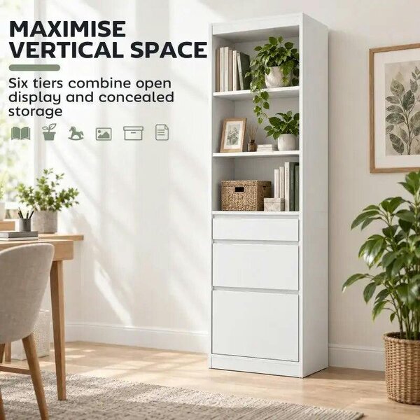 Bookcase with Drawers Adjustable Shelves Book Shelf for Study Living Room White