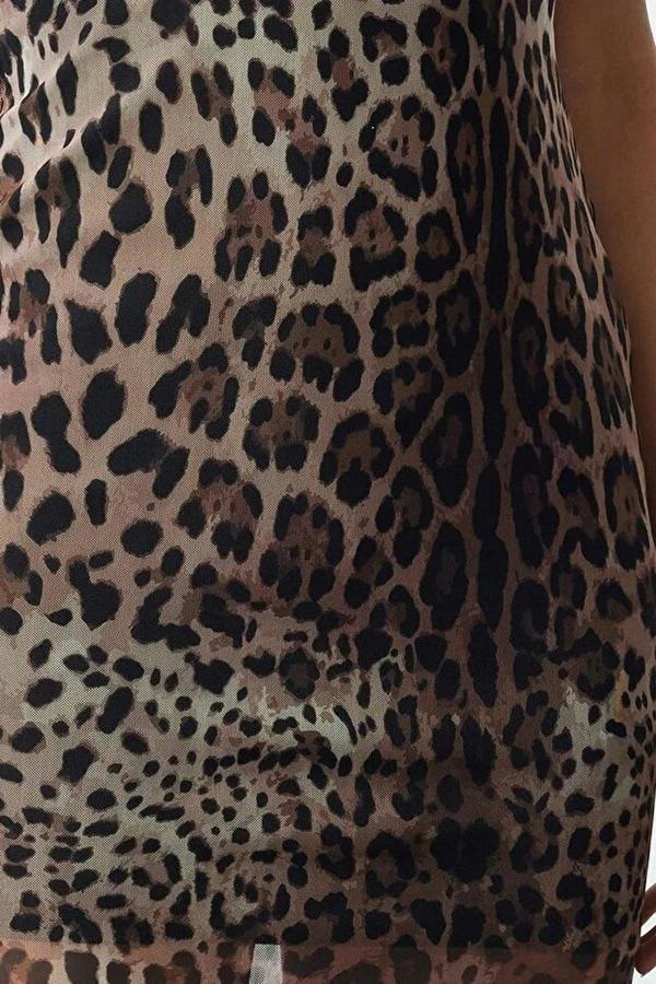 WOVCOR Fitted Leopard Print Tulle Woven Dress