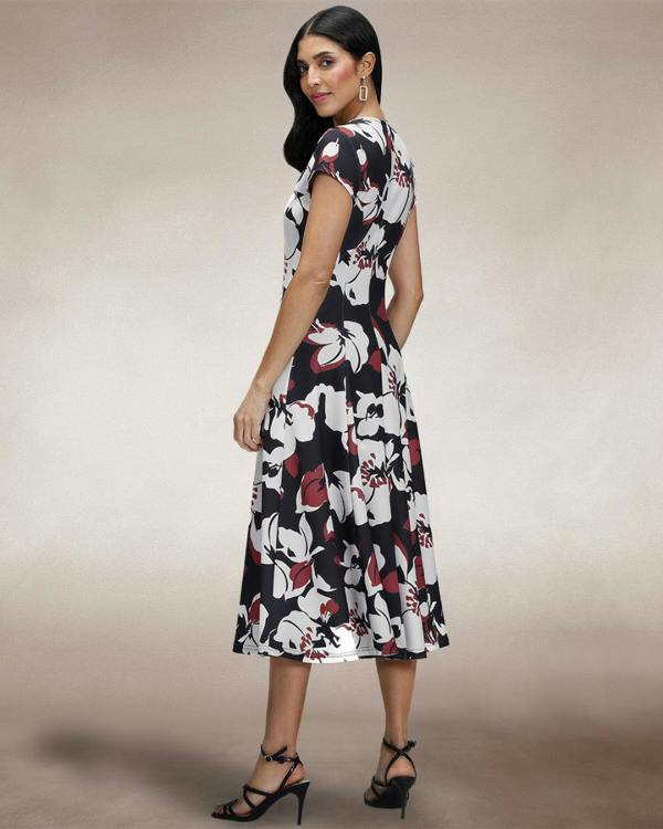 HotSquash A Line Midi Dress with Cap Sleeves