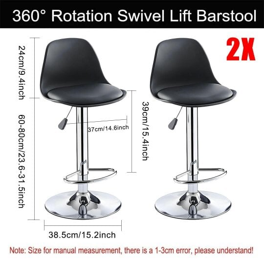 Havendro 2PCS Bar Stools Adjustable Breakfast Swivel Gas Lift Chair Kitchen Cafe Pub Tool