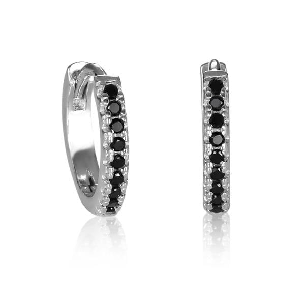 namana Dainty Silver Mini Hoop Earrings for women with black stones