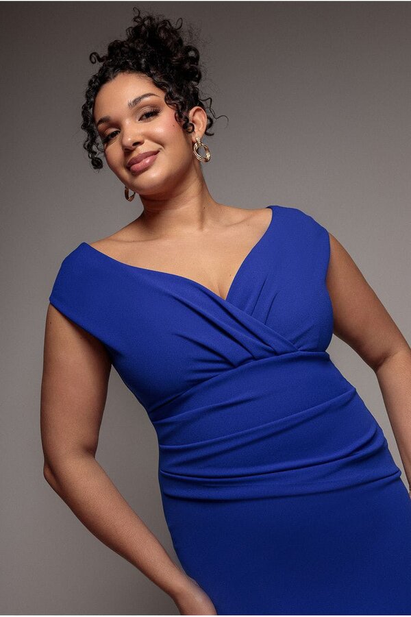 Goddiva Plus Scuba Bardot Pleated Midi Dress - Royalblue by Goddiva Plus
