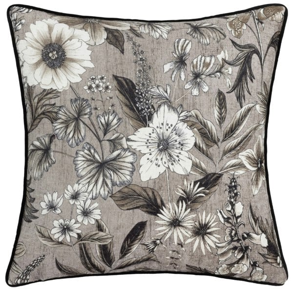 Wylder Harlington Botany Piped Velvet Floral Cushion Cover - Sepia