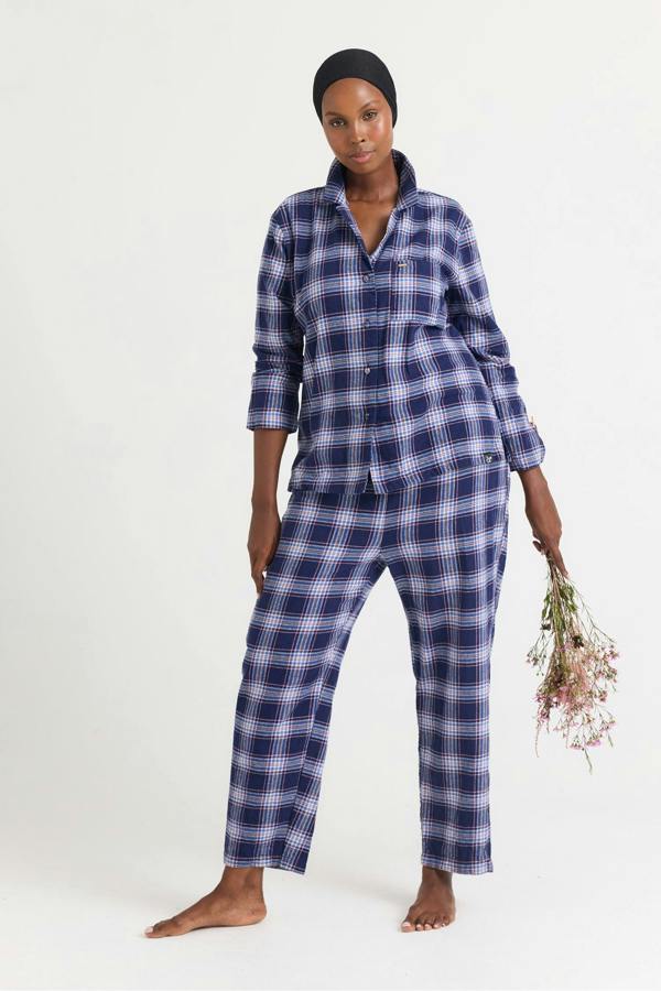 Plaid Long Pyjama Set in Midnight - Pajamas