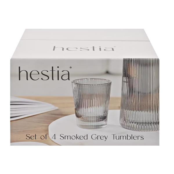 Hestia Set of 4 Grey Ribbed Glasses