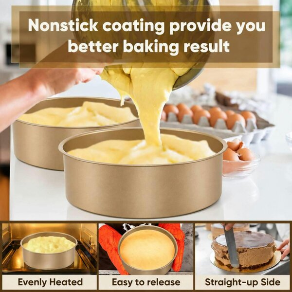 Dyzi 22cm Round Non-Stick Deep Cake Mould Stainless Steel Baking Pan Gold