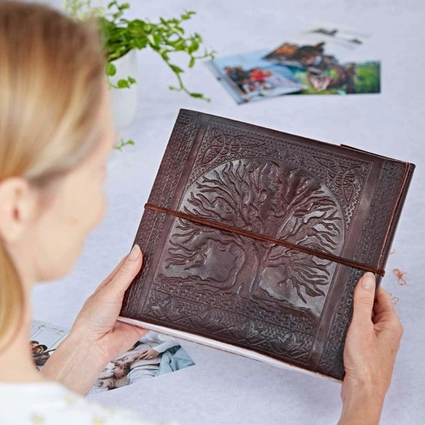 Paper High Leather Tree of Life Embossed Photo Album with Khadda Paper