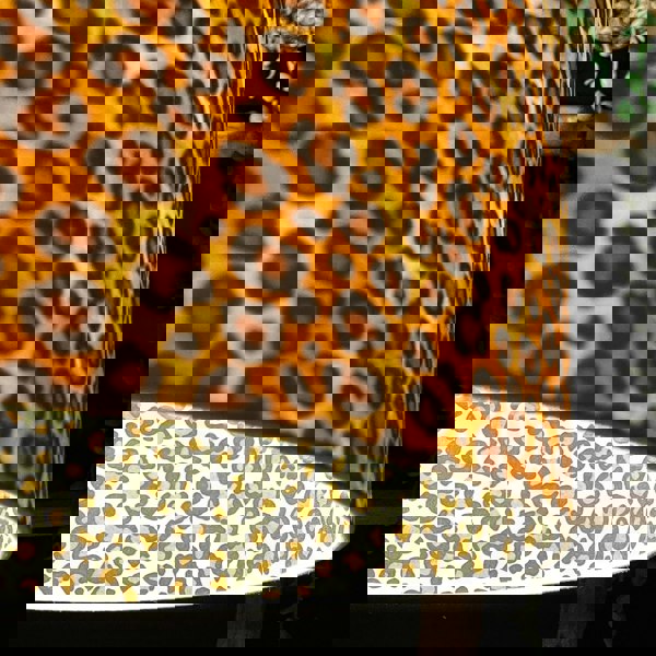 Leopard Print Silhouette Lampshade in Crisp White CottonLeopard Print Silhouette Lampshade in Crisp White Cotton Close Up Light on