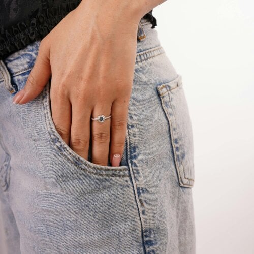 Spero London Sterling Silver Heart Halo Moisanite Ring